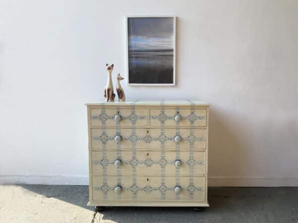 19th century hand painted two over three chest of drawers