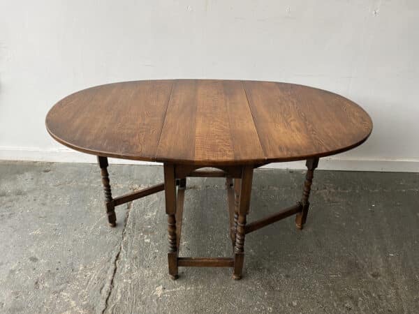 Antique Oak Drop Leaf Gate-leg Table with Barley Twist Legs - Image 2
