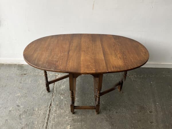 Antique Oak Drop Leaf Gate-leg Table with Barley Twist Legs - Image 3
