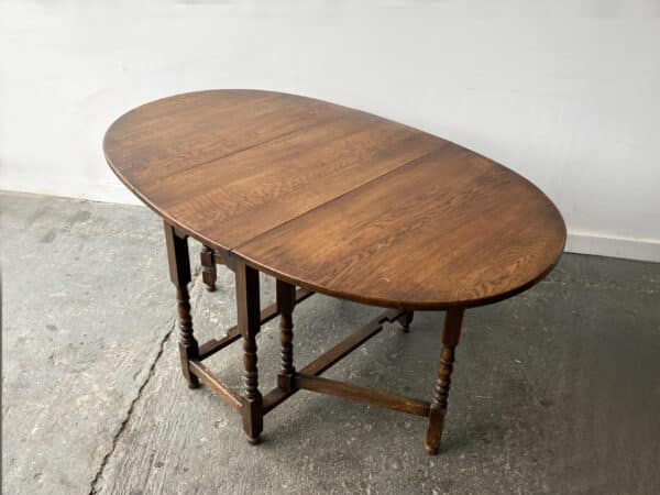 Antique Oak Drop Leaf Gate-leg Table with Barley Twist Legs - Image 9