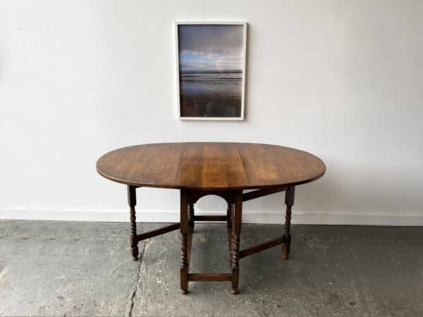 Antique Oak Drop Leaf Gate-leg Table with Barley Twist Legs