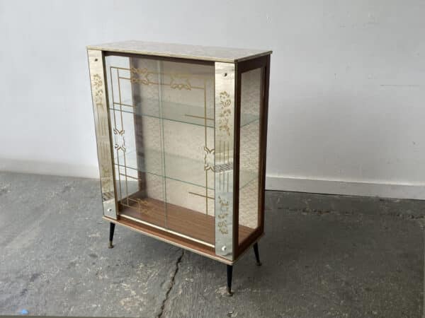 1950’s vintage mid century glass and mirror display cabinet / drinks cabinet