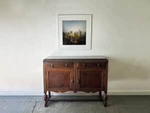 Antique English Jacobean Revival Oak Buffet Sideboard 1925–1935
