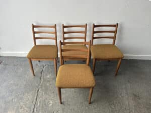 Set of four Schreiber vintage dining chairs original mustard fabric upholstery 1960s-70s