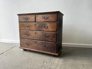 Antique Georgian Oak Chest of Drawers Swan Neck Handles Bun Feet circa 1760-1800