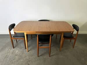 1960/70s Schreiber Mid-Century extending dining table 4 matching dining chairs