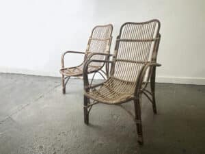 Pair Mid-Century 1960s Vintage Rattan Bamboo Lounge Arm Chairs