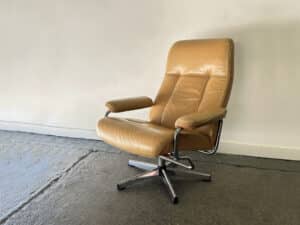 Mid-Century Scandinavian Leather Reclining Lounge Chair Chrome frame 1960s-70s