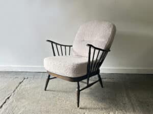Vintage Ercol Model 994 Windsor Armchair, Reupholstered White Bouclé