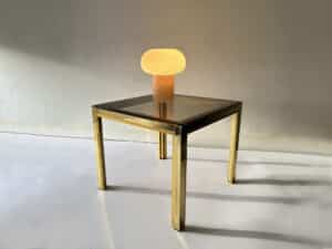 Vintage 1970s Brass & Smoked Glass Side Table, Hollywood Regency, Renato Zevi
